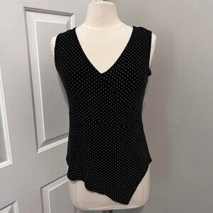 VINTAGE BLACK DRESSBARN POLKA DOT ASYMMETRICAL TANK TOP